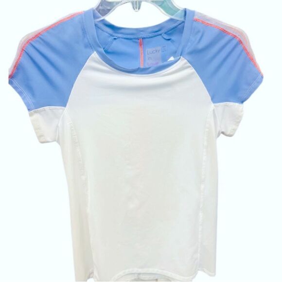 Lucky in Love Brand Blue and White Flutter Sleeve T-Shirt - Picture 7 of 7